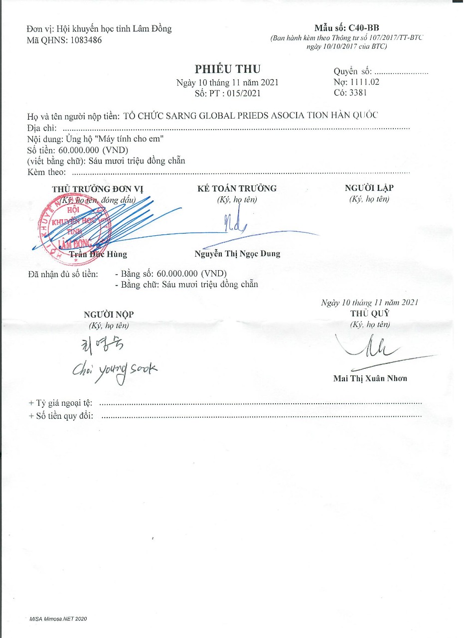 SGF Vietnam Korea ủng hộ 60tr đồng cho phong trào Máy tính cho em 2