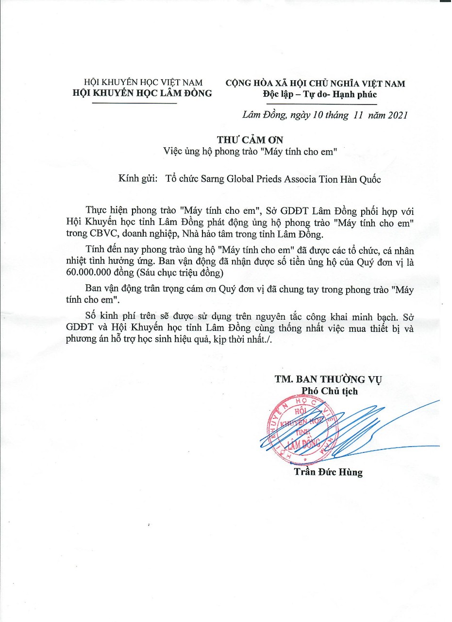 SGF Vietnam Korea ủng hộ 60tr đồng cho phong trào Máy tính cho em 2